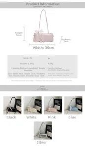 Detailed dimensions of the PU leather baguette bag with lace bow and color options