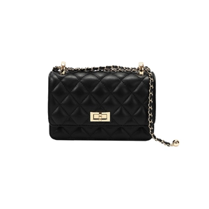 Sac bandoulière matelassé noir en cuir avec chaîne dorée et détail de boule métallique