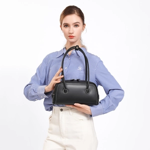 Women Retro PU Leather Underarm Bag Minimalist Contrast Stitching Shoulder Bag Classic Boston Handbag For Commute Casual Fashion Bag