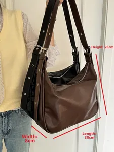 Detailed size chart of vintage PU leather tote bag measuring 30cm length and 25cm height