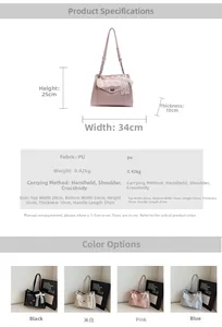 Detailed size guide for large capacity tote bag with dimensions in cm and color options