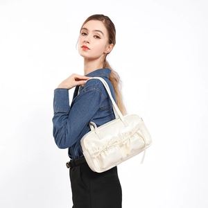 Cremeweiße schicke Schultertasche mit elegantem Falten Schleifen Design für Damen