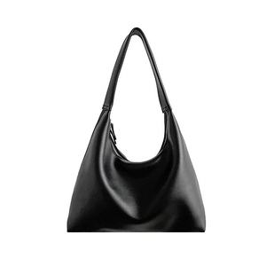 Minimalistische schwarze Leder-Hobo-Tasche im Halbmond-Design mit Metallreißverschluss