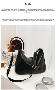 Spécifications détaillées de la taille du sac fourre-tout en cuir noir vintage avec dimensions