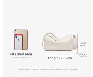 White leather shoulder bag size dimensions 28.5x16cm showing iPad mini capacity fit