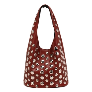 Deep red wine hobo bag with silver stud star details and professional leather finish