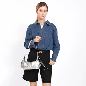 Metallic silver leather underarm shoulder bag for women with a sleek minimalist design