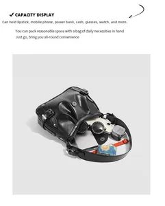 Top view of spacious interior of black hobo bag showing capacity for phone and sunglasses