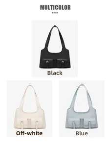 Retro underarm bags in black, beige, and blue with stylish dual buckle pockets