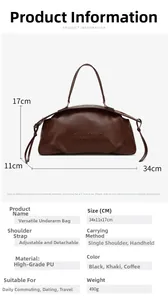 Dimensions détaillées du sac à bandoulière en cuir PU marron avec mesures de sangle