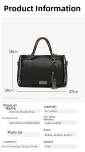 Dimensioni borsa Boston 27x14x16cm e peso 545g per borsa a mano grande in PU