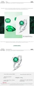 Macro shot of 1ct round lab-grown emerald ring with zircon halo in S925 silver