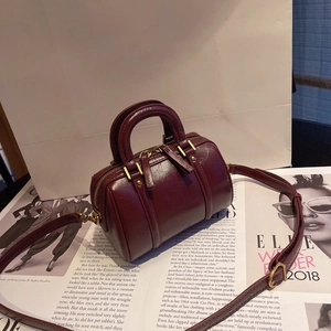Vintage Women's PU Leather Boston Shoulder Bag Small Glossy Square Pillow Handbag With Adjustable Strap Retro Casual Bag