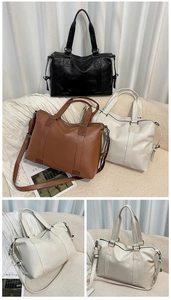 Detailed comparison of large tote bags in black, brown, and cream with pebble grain leather