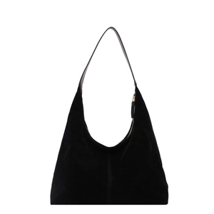 Grand sac hobo en daim noir avec fermeture éclair pour un style chic et épuré