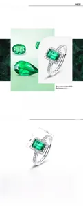 Macro view of vintage S925 silver ring featuring emerald cut lab-grown stone details