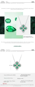 Macro view of S925 silver clover pendant with 1ct emerald and 18.84mm height detail