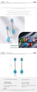Detailed size specifications for 37mm pear-cut blue gemstone drop earrings in S925 silver