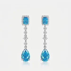 925 Sterling Silver Teardrop Earrings Dangle For Women With Zirconia Ice Flower Cut Elegant Luxury Wedding Fashion Jewelry