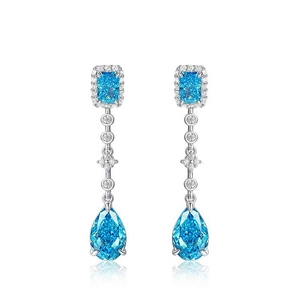 Elegant S925 silver drop earrings with pear-cut aquamarine stones and sparkling accents