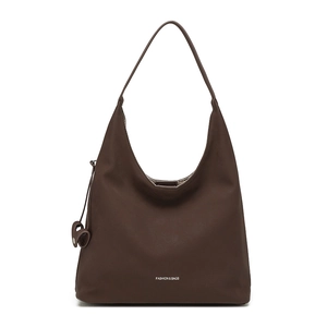Borsa tote minimalista marrone scuro in ecopelle con tracolla e scritta bianca fashion