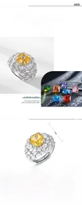 Vue détaillée de la bague en argent S925 avec diamant jaune carré haute teneur