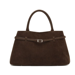Sac fourre-tout classique en daim marron foncé avec boucle vintage et grande capacité