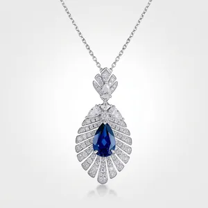925 Sterling Silver Pear Cut Zirconia Pendant Necklace For Women Elegant Blue Red Gemstone Design Fashion Jewelry Wedding Party Accessories