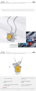 Dettaglio collana fiocco giallo in argento S925 con diamante carbonio 8x10mm taglio ghiaccio