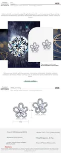 Macro shot of S925 silver flower stud earrings with sparkling 5mm moissanite stones