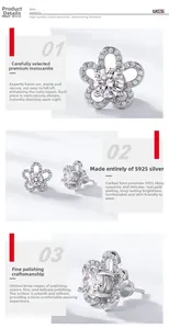Macro shot of S925 silver flower stud earrings with sparkling moissanite petals