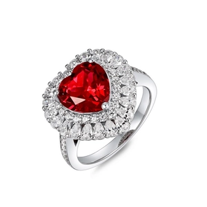 Luxurious S925 silver ring featuring a heart-shaped ruby centerpiece and diamond halo