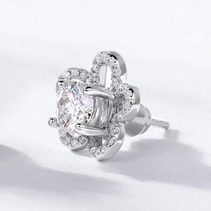 Sparkling S925 sterling silver flower stud earrings with brilliant round moissanite