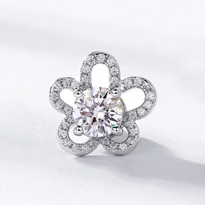 Sparkling S925 sterling silver five-petal flower stud earrings with moissanite center