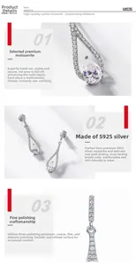 Close-up of S925 sterling silver water drop earrings with brilliant moissanite stones