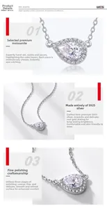 Detail of S925 sterling silver waterdrop pendant with hand-set moissanite stone