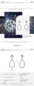 Detailed view of teardrop moissanite earrings in S925 silver with 19mm drop length