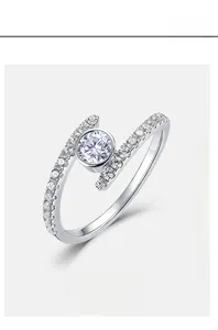 Macro shot of S925 sterling silver moissanite ring with elegant micro-pave setting