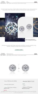 Detailed view of S925 sterling silver moissanite stud earrings with 7mm diameter size info