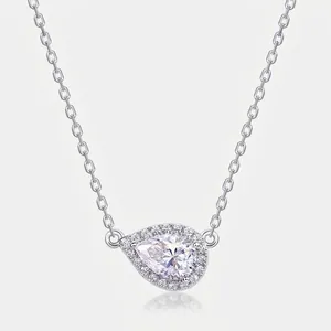 S925 Sterling Silver Moissanite Necklace For Women Pear Shaped Water Drop Pendant Necklace Minimalist Jewelry With Certificate Gift