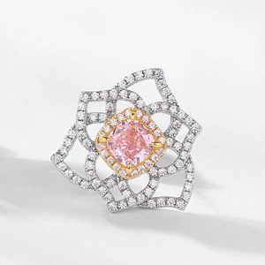 Exquisite S925 silver hexagonal flower earrings with pink cushion-cut gem and micro-pave diamonds