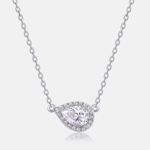 Elegant S925 sterling silver necklace with a sparkling pear-shaped moissanite pendant
