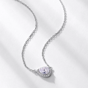 Elegant 925 sterling silver pear cut moissanite necklace with halo pendant for women