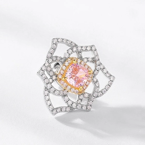 Elegant S925 silver hexagonal flower stud earrings with a radiant pink center stone