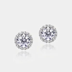 925 Sterling Silver Moissanite Stud Earrings Round Halo Hip Hop Jewelry For Women Men With GRA Certificate Stud Earrings