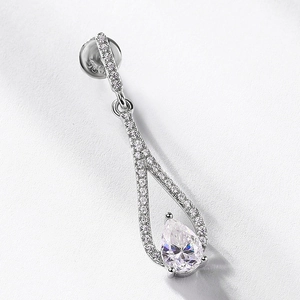 Elegant S925 sterling silver drop earrings with pear-cut moissanite and pave stones