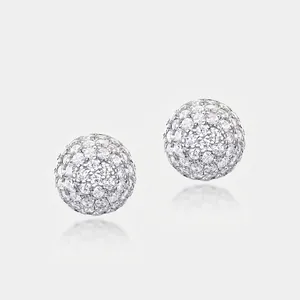 925 Sterling Silver Ball Stud Earrings For Women Pave Zirconia Spherical Sparkly Fashion Earrings Minimalist Jewelry Gift