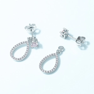 Elegant S925 sterling silver drop earrings with pear-shaped pink moissanite stones