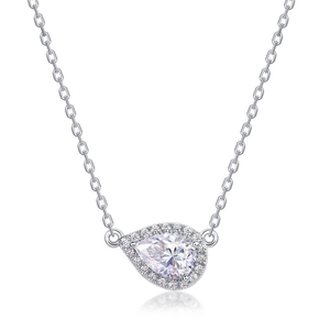 Elegant S925 sterling silver moissanite pear drop halo pendant necklace with silver chain