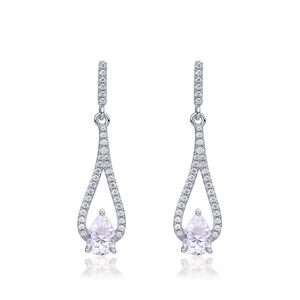 Elegant S925 silver moissanite drop earrings with pear-cut stones and pavé accents